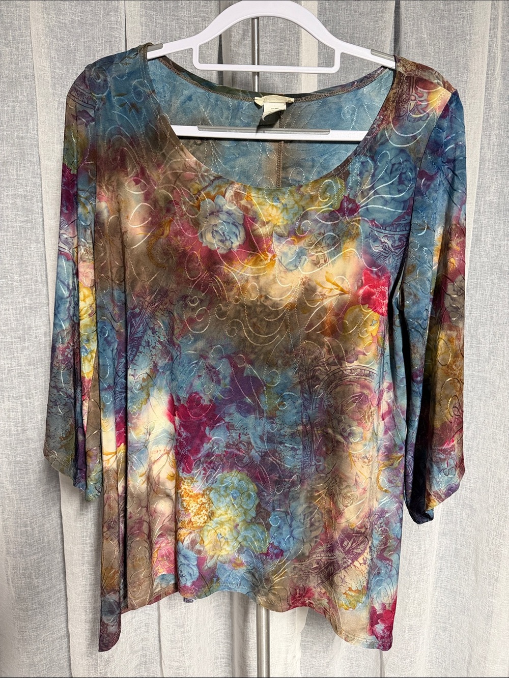 Brittany Black Multicolor Floral Scoop-Neck Tunic Top. 0129